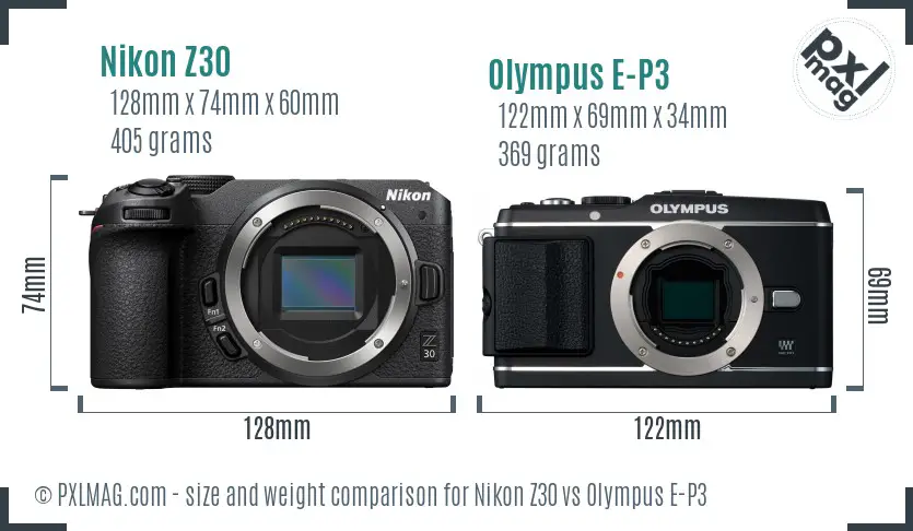 Nikon Z30 vs Olympus E-P3 size comparison