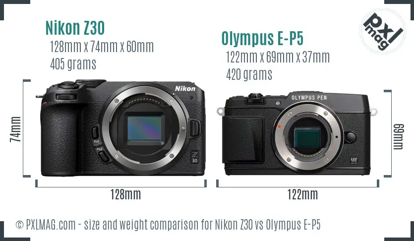 Nikon Z30 vs Olympus E-P5 size comparison