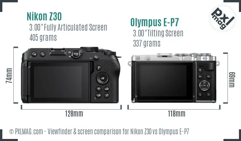 Nikon Z30 vs Olympus E-P7 Screen and Viewfinder comparison