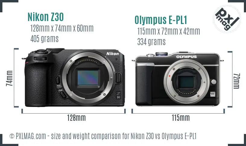 Nikon Z30 vs Olympus E-PL1 size comparison