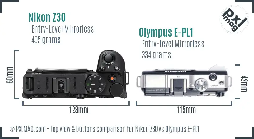 Nikon Z30 vs Olympus E-PL1 top view buttons comparison