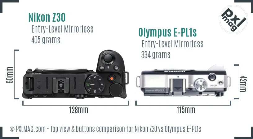 Nikon Z30 vs Olympus E-PL1s top view buttons comparison