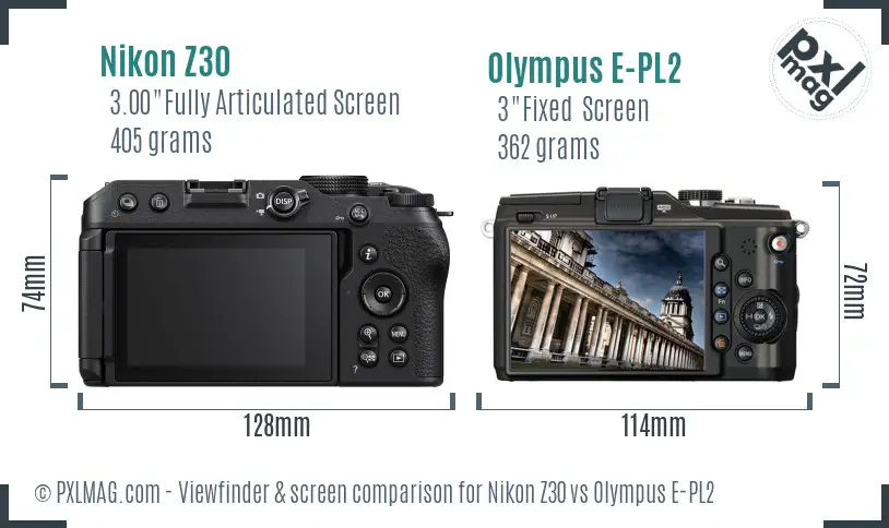 Nikon Z30 vs Olympus E-PL2 Screen and Viewfinder comparison Nikon Z30 vs Olympus E-PL2 Screen and Viewfinder comparison