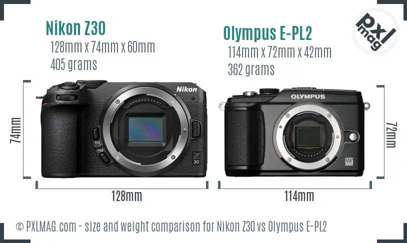 Nikon Z30 vs Olympus E-PL2 size comparison Nikon Z30 vs Olympus E-PL2 size comparison