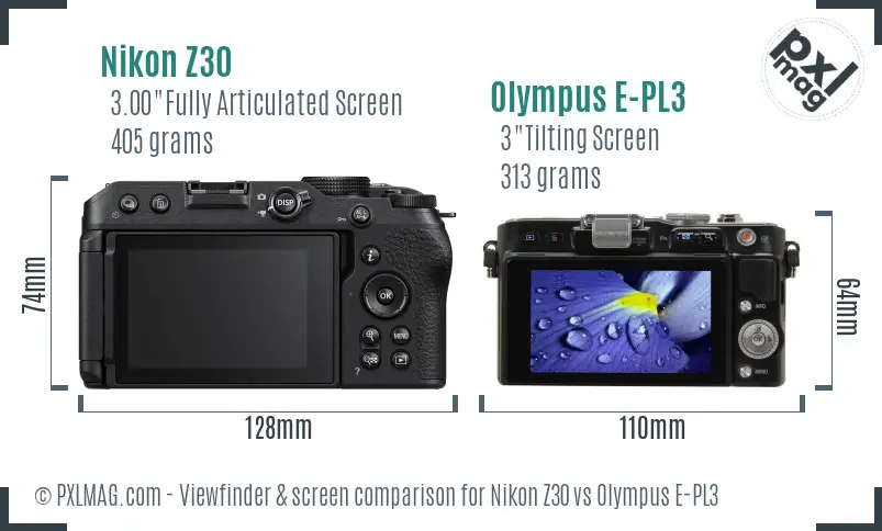 Nikon Z30 vs Olympus E-PL3 Screen and Viewfinder comparison Nikon Z30 vs Olympus E-PL3 Screen and Viewfinder comparison