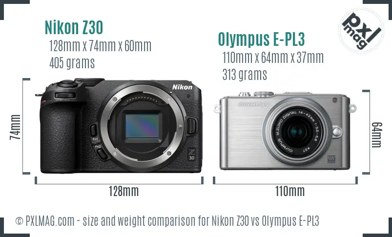 Nikon Z30 vs Olympus E-PL3 size comparison Nikon Z30 vs Olympus E-PL3 size comparison