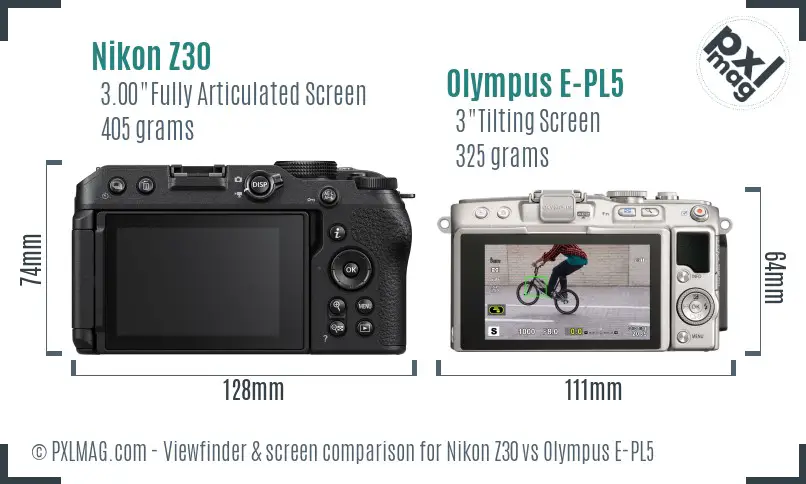 Nikon Z30 vs Olympus E-PL5 Screen and Viewfinder comparison