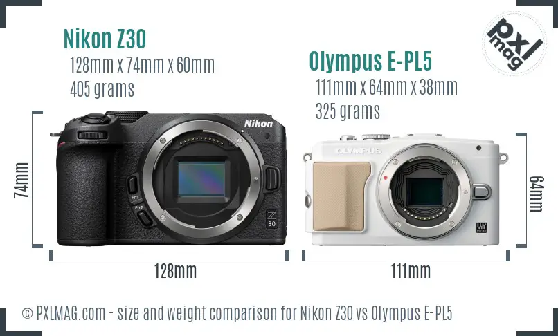 Nikon Z30 vs Olympus E-PL5 size comparison