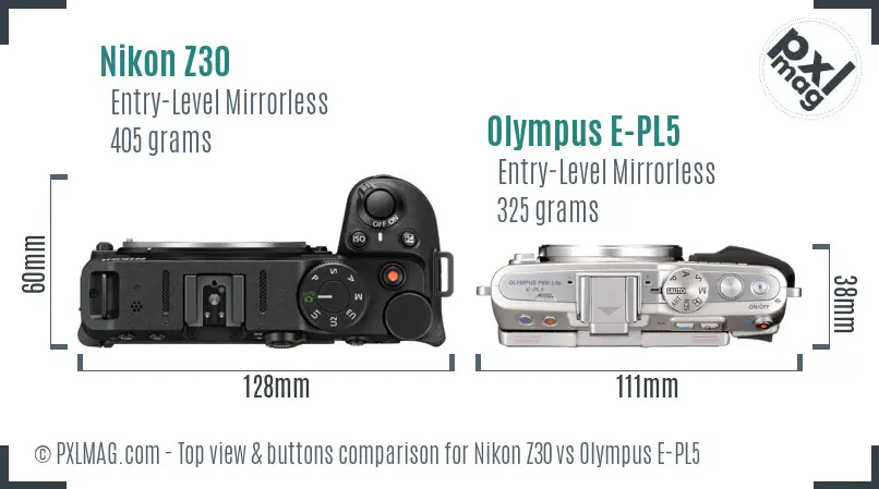 Nikon Z30 vs Olympus E-PL5 top view buttons comparison