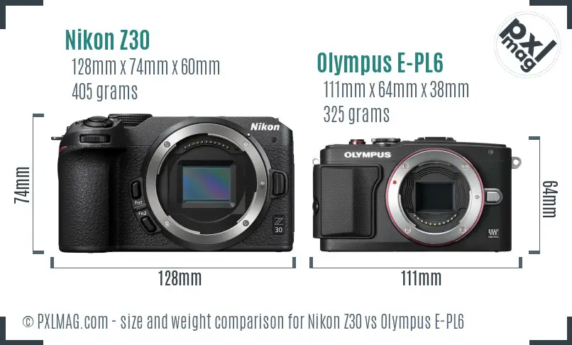 Nikon Z30 vs Olympus E-PL6 size comparison