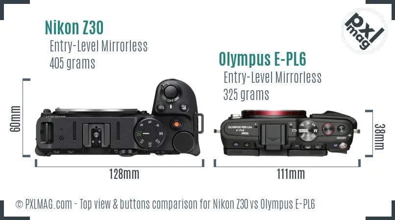 Nikon Z30 vs Olympus E-PL6 top view buttons comparison