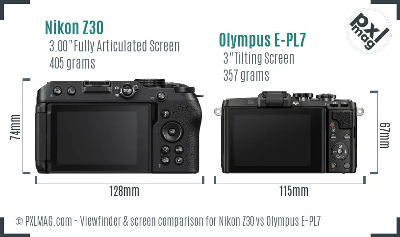 Nikon Z30 vs Olympus E-PL7 Screen and Viewfinder comparison