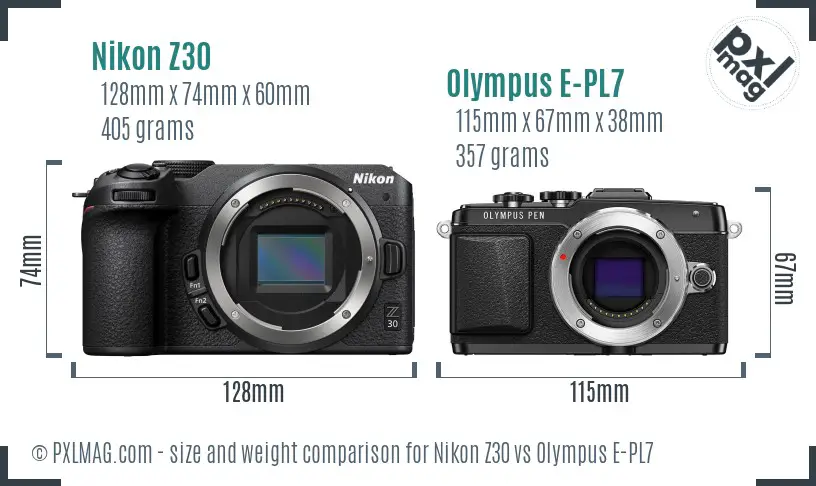 Nikon Z30 vs Olympus E-PL7 size comparison