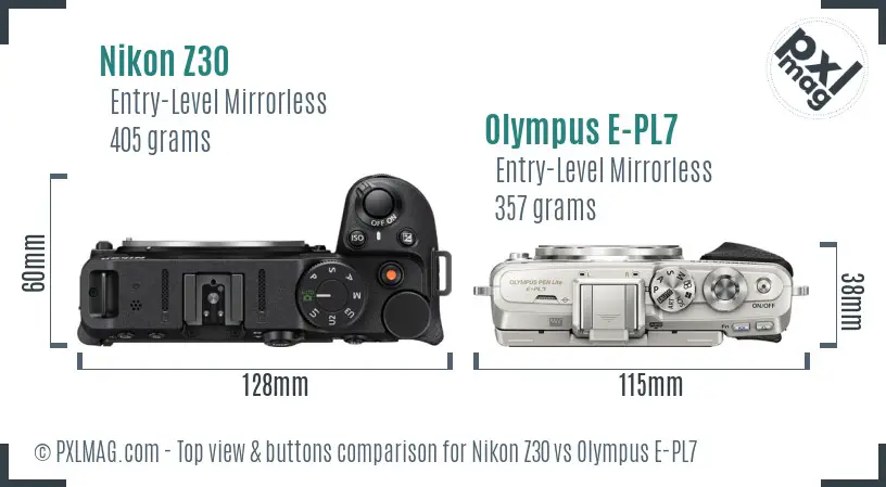Nikon Z30 vs Olympus E-PL7 top view buttons comparison