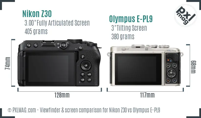 Nikon Z30 vs Olympus E-PL9 Screen and Viewfinder comparison