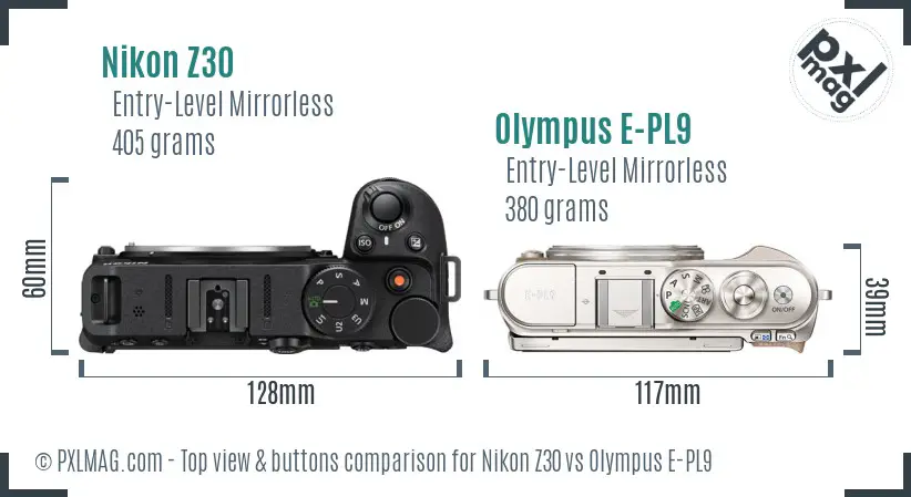 Nikon Z30 vs Olympus E-PL9 top view buttons comparison