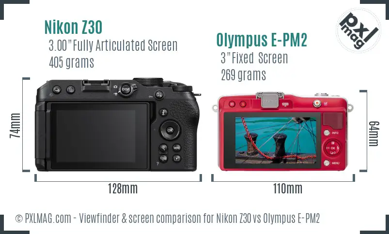 Nikon Z30 vs Olympus E-PM2 Screen and Viewfinder comparison