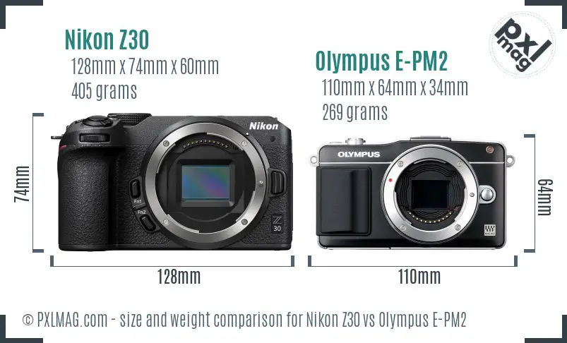 Nikon Z30 vs Olympus E-PM2 size comparison