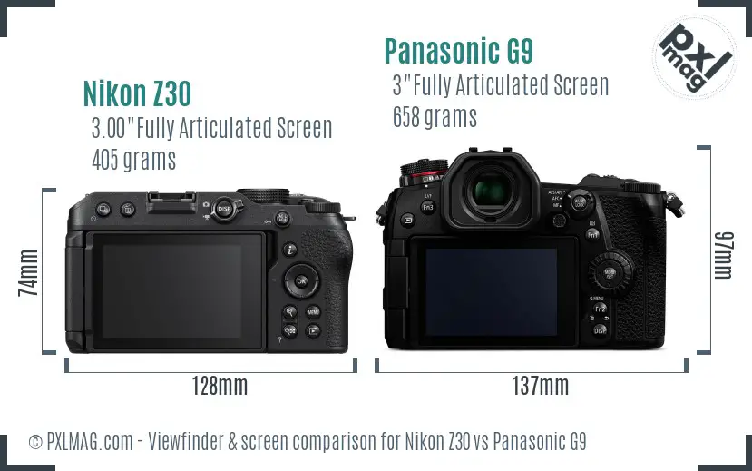 Nikon Z30 vs Panasonic G9 Screen and Viewfinder comparison