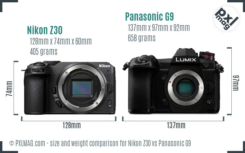 Nikon Z30 vs Panasonic G9 size comparison