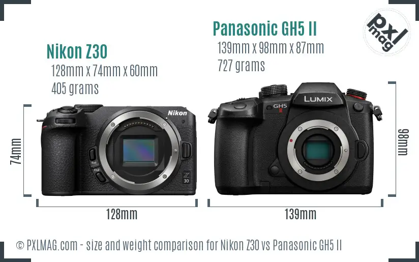 Nikon Z30 vs Panasonic GH5 II size comparison