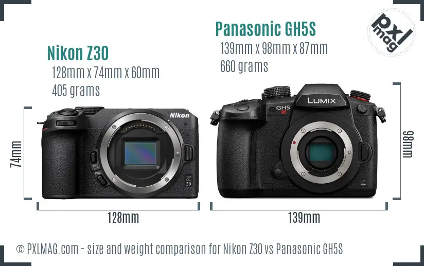 Nikon Z30 vs Panasonic GH5S size comparison