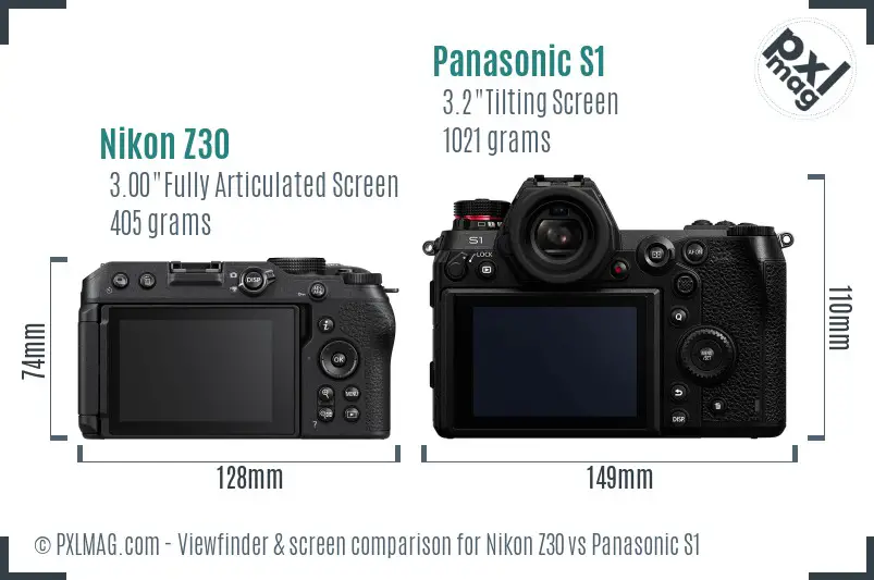 Nikon Z30 vs Panasonic S1 Screen and Viewfinder comparison