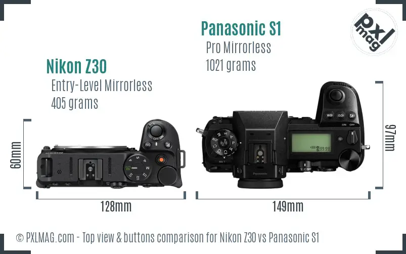 Nikon Z30 vs Panasonic S1 top view buttons comparison