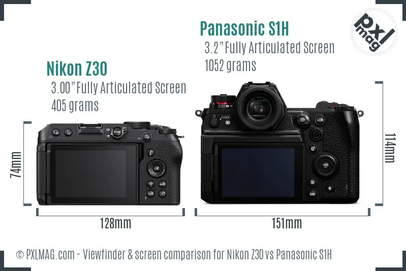 Nikon Z30 vs Panasonic S1H Screen and Viewfinder comparison