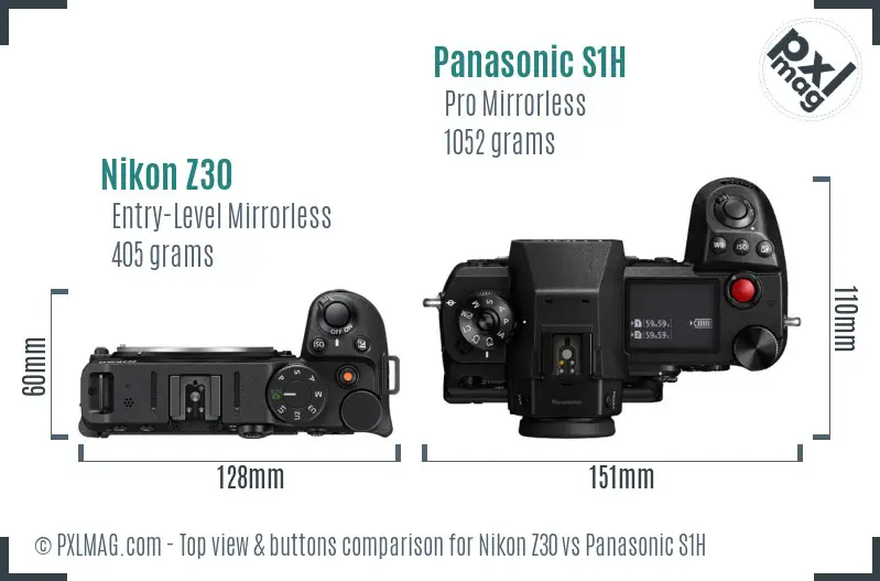 Nikon Z30 vs Panasonic S1H top view buttons comparison