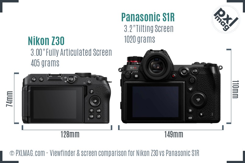 Nikon Z30 vs Panasonic S1R Screen and Viewfinder comparison