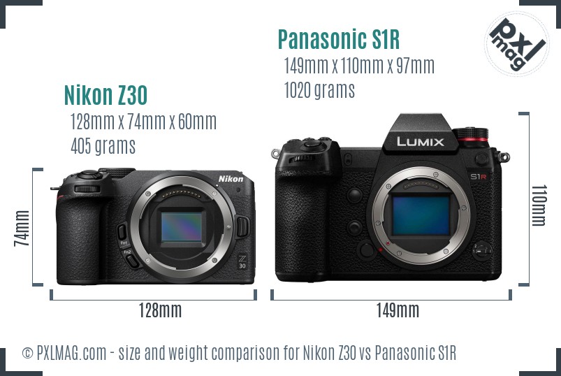 Nikon Z30 vs Panasonic S1R size comparison