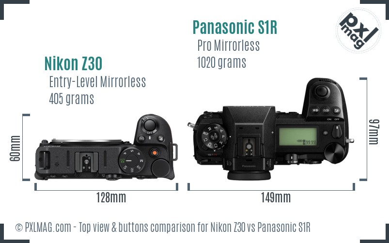 Nikon Z30 vs Panasonic S1R top view buttons comparison
