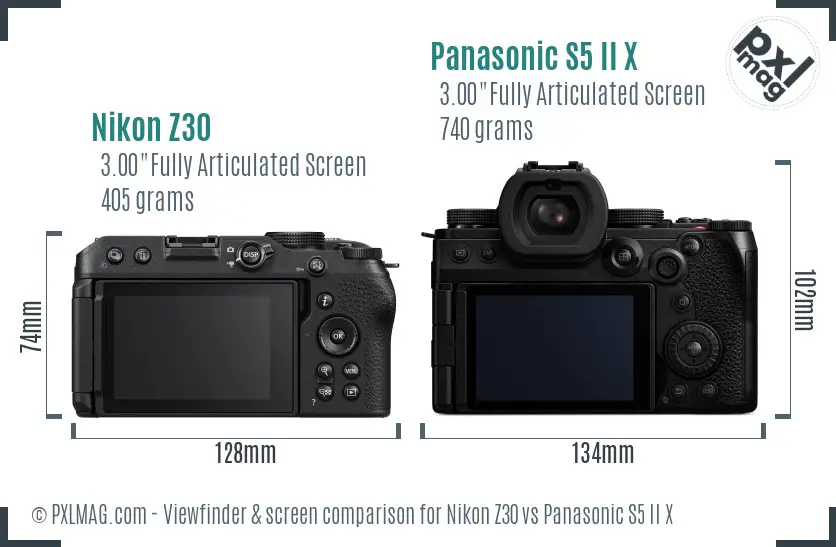 Nikon Z30 vs Panasonic S5 II X Screen and Viewfinder comparison Nikon Z30 vs Panasonic S5 II X Screen and Viewfinder comparison