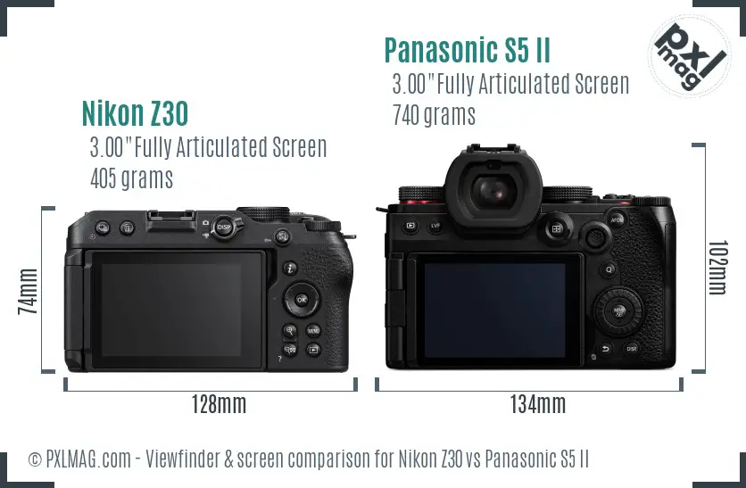 Nikon Z30 vs Panasonic S5 II Screen and Viewfinder comparison Nikon Z30 vs Panasonic S5 II Screen and Viewfinder comparison