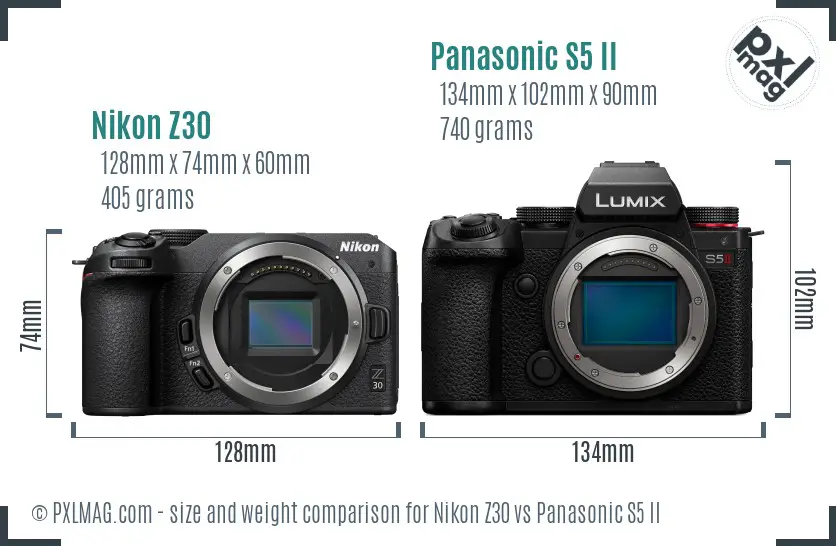 Nikon Z30 vs Panasonic S5 II size comparison Nikon Z30 vs Panasonic S5 II size comparison