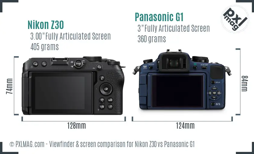 Nikon Z30 vs Panasonic G1 Screen and Viewfinder comparison
