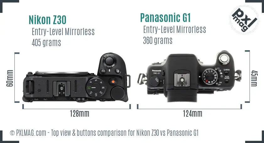 Nikon Z30 vs Panasonic G1 top view buttons comparison