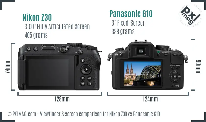 Nikon Z30 vs Panasonic G10 Screen and Viewfinder comparison