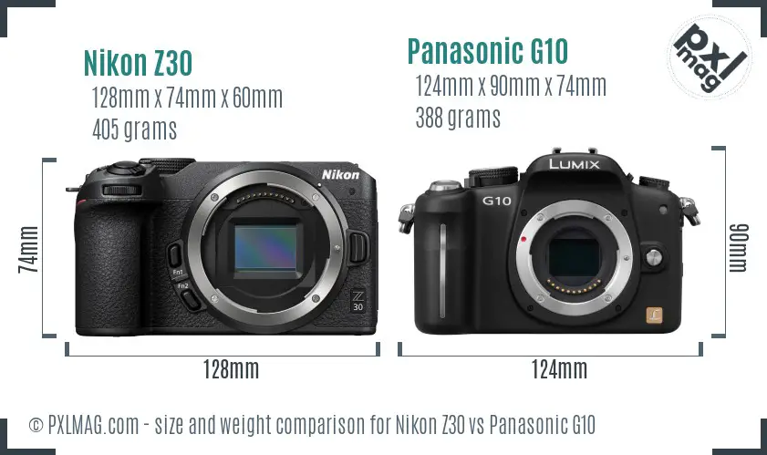 Nikon Z30 vs Panasonic G10 size comparison