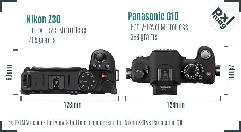 Nikon Z30 vs Panasonic G10 top view buttons comparison