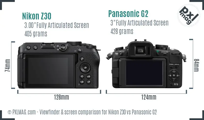 Nikon Z30 vs Panasonic G2 Screen and Viewfinder comparison