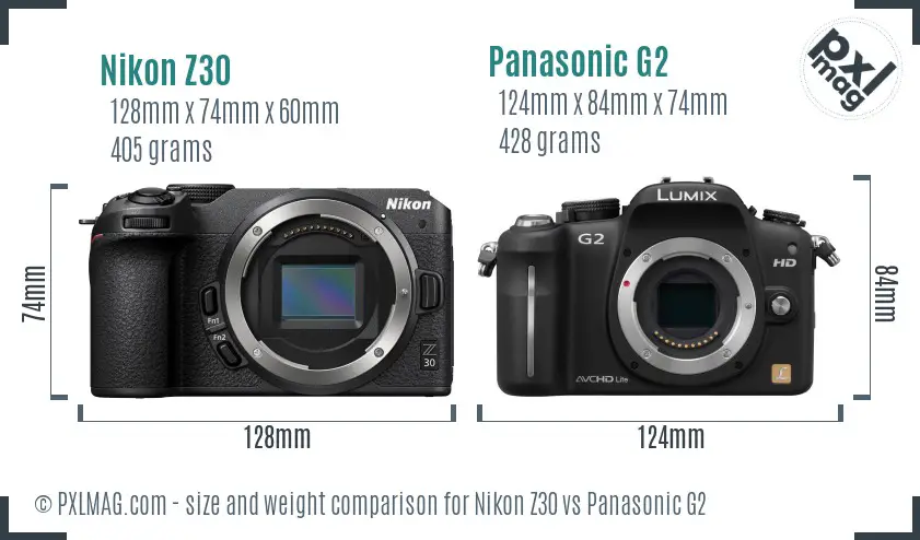 Nikon Z30 vs Panasonic G2 size comparison