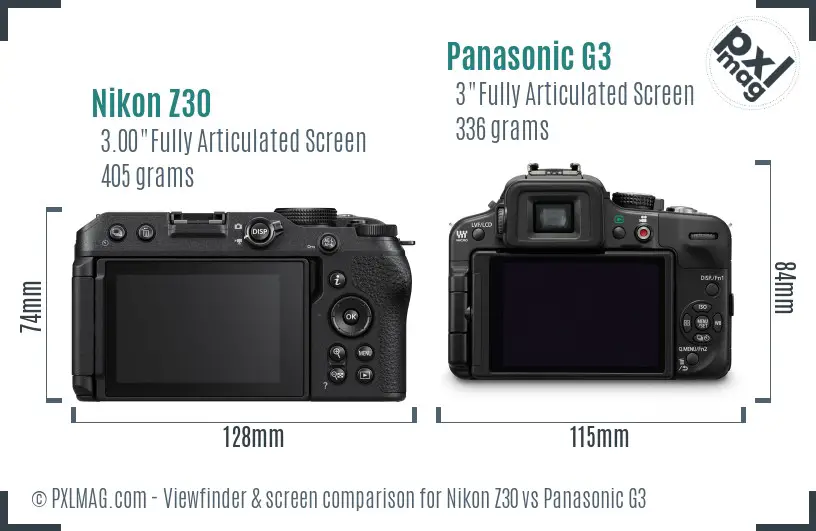 Nikon Z30 vs Panasonic G3 Screen and Viewfinder comparison