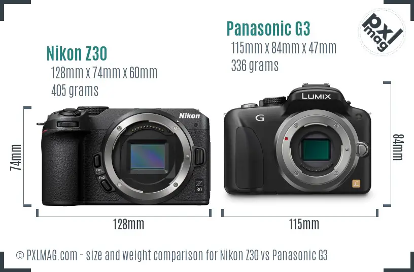 Nikon Z30 vs Panasonic G3 size comparison