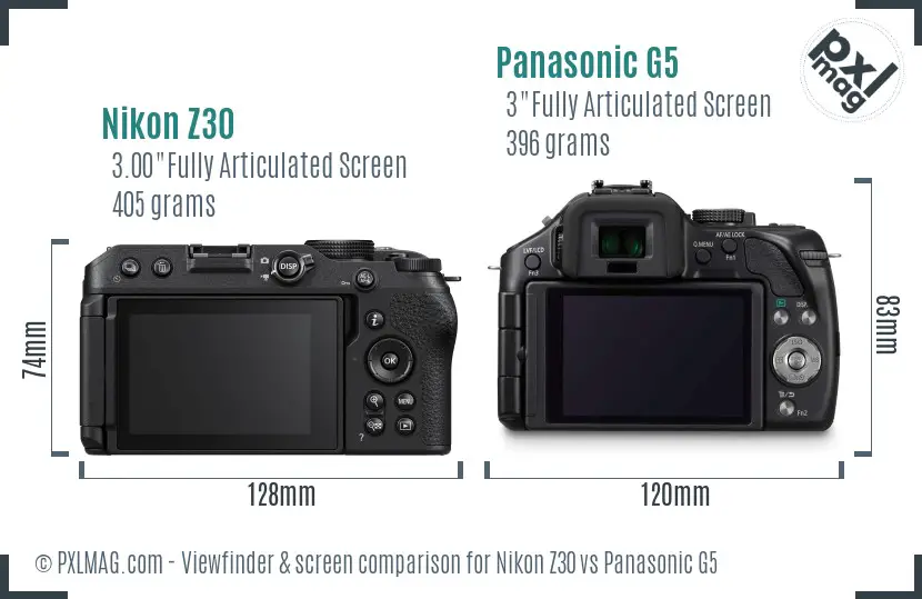 Nikon Z30 vs Panasonic G5 Screen and Viewfinder comparison