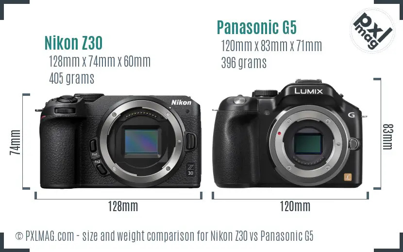 Nikon Z30 vs Panasonic G5 size comparison