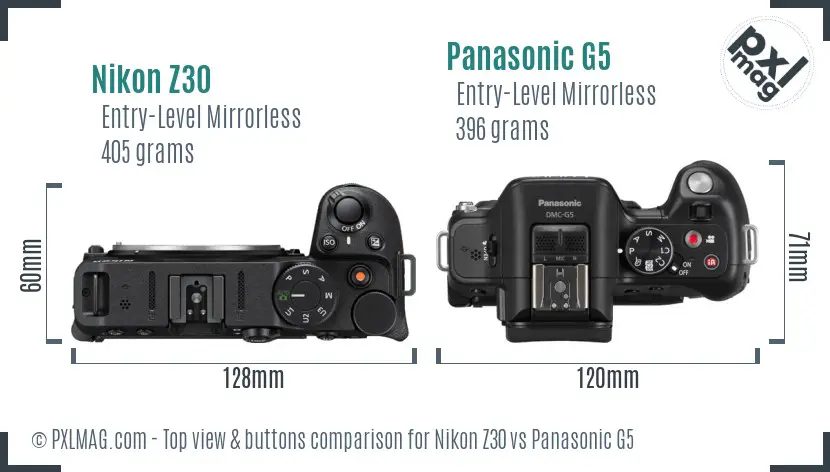 Nikon Z30 vs Panasonic G5 top view buttons comparison