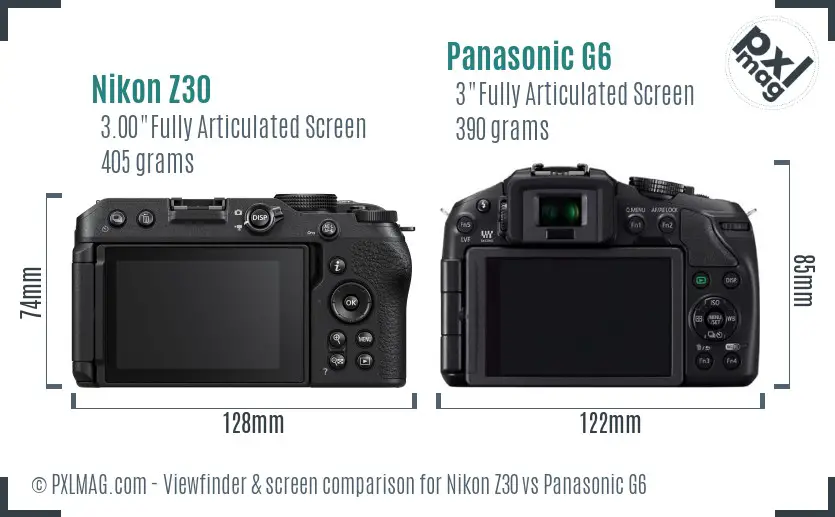 Nikon Z30 vs Panasonic G6 Screen and Viewfinder comparison