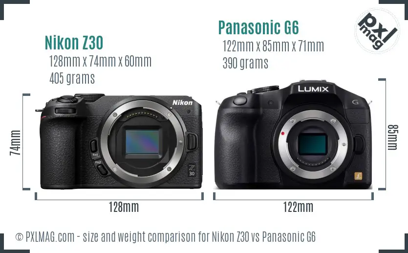 Nikon Z30 vs Panasonic G6 size comparison